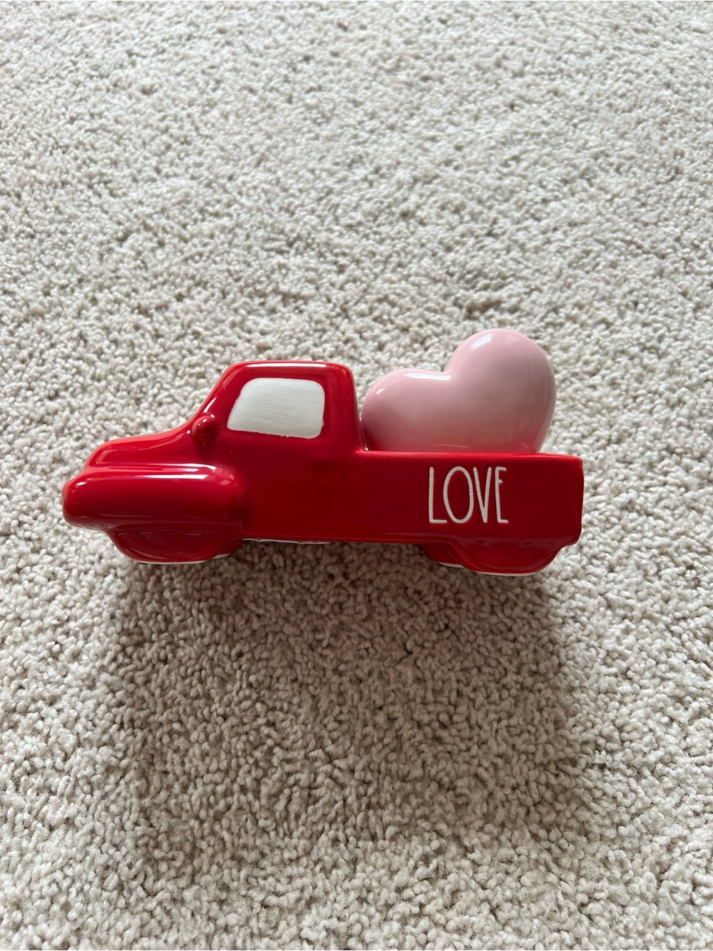 Rae Dunn Red Ceramic Truck with Pink Heart